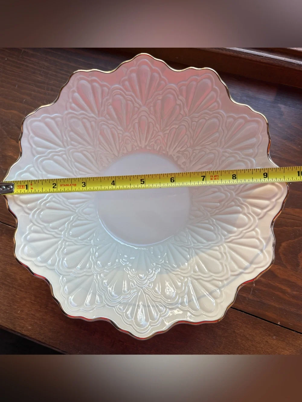 Lenox White Embossed Ceramic Serving Bowl with Gold Trim